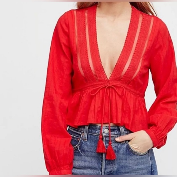 Free People Tops - Free People Oberoi Red Boho Top size S